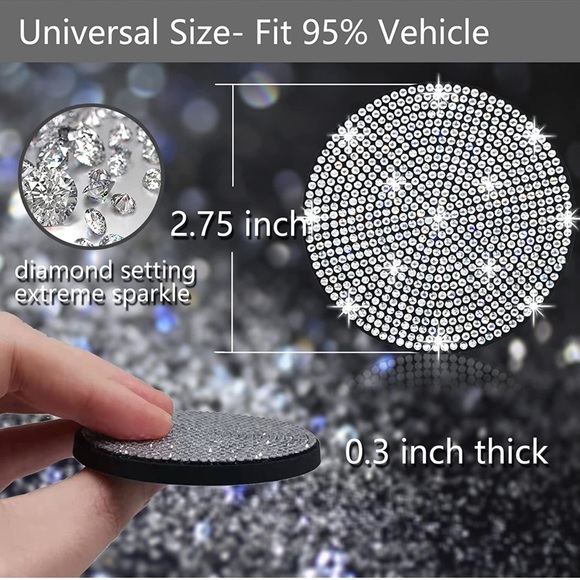 BLING Rhinestone Car Cup Coasters, Set of 2 - Picture 2 of 12